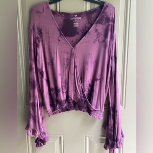 AEO  Tie Dye Wrap Style Bell Sleeve Top ~ L